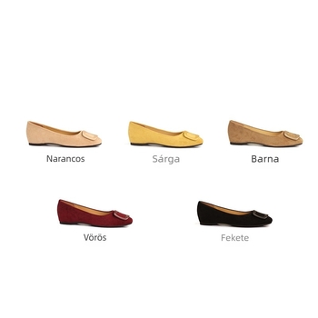 Női lapos cipő velúr felsővel, kerek orr, négyzet alakú csattal, alacsony sarokkal, PU talpbetéttel