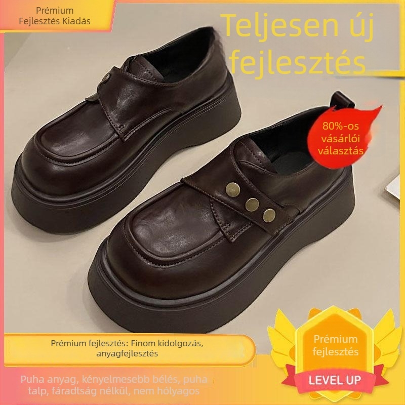 Női vastag talpú loaferek, brit stílus, kerek orr, PU felsőrész, 6-8 cm-es sarok
