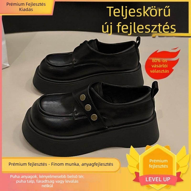 Női vastag talpú loaferek, brit stílus, kerek orr, PU felsőrész, 6-8 cm-es sarok