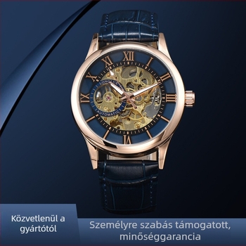 Férfi mechanikus karóra római számú számlappal, 41 mm, vízálló, műbőr szíj, fém tokkal, modell 8020LM