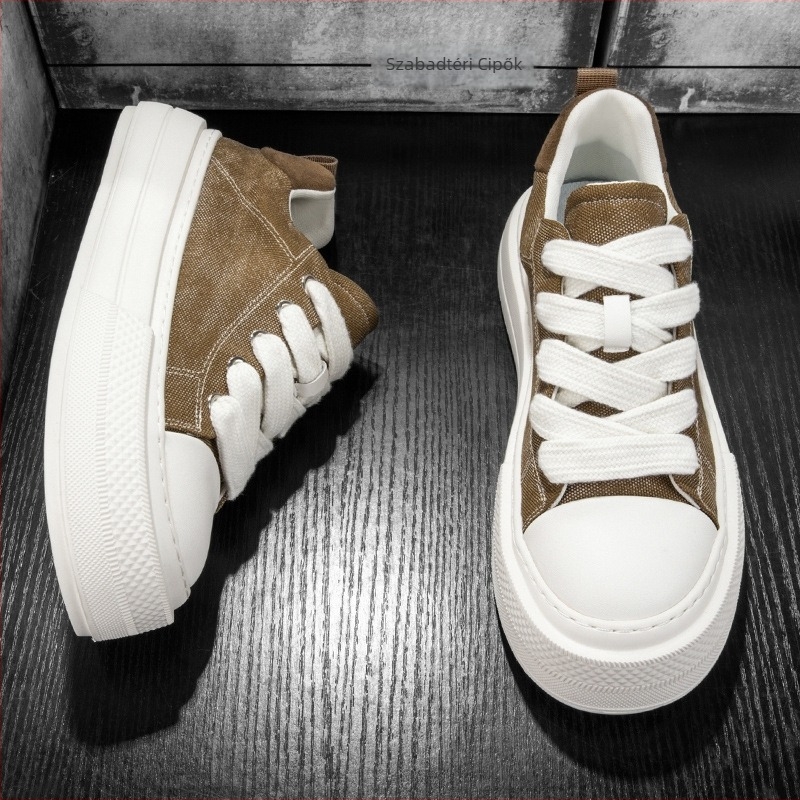 Férfi vászoncipő, nyár, lélegző, vastag talpú, hongkongi stílusú