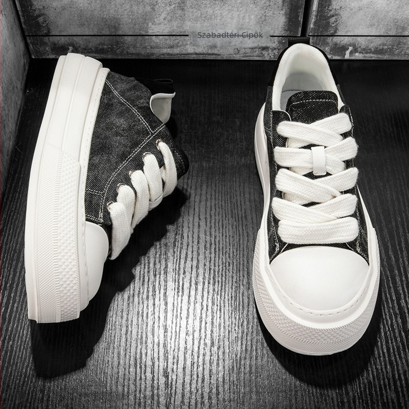 Férfi vászoncipő, nyár, lélegző, vastag talpú, hongkongi stílusú