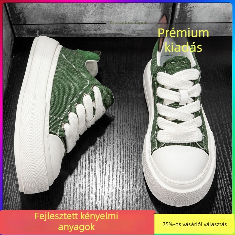 Férfi vászoncipő, nyár, lélegző, vastag talpú, hongkongi stílusú