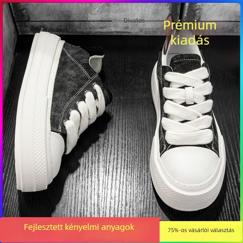 Férfi vászoncipő, nyár, lélegző, vastag talpú, hongkongi stílusú