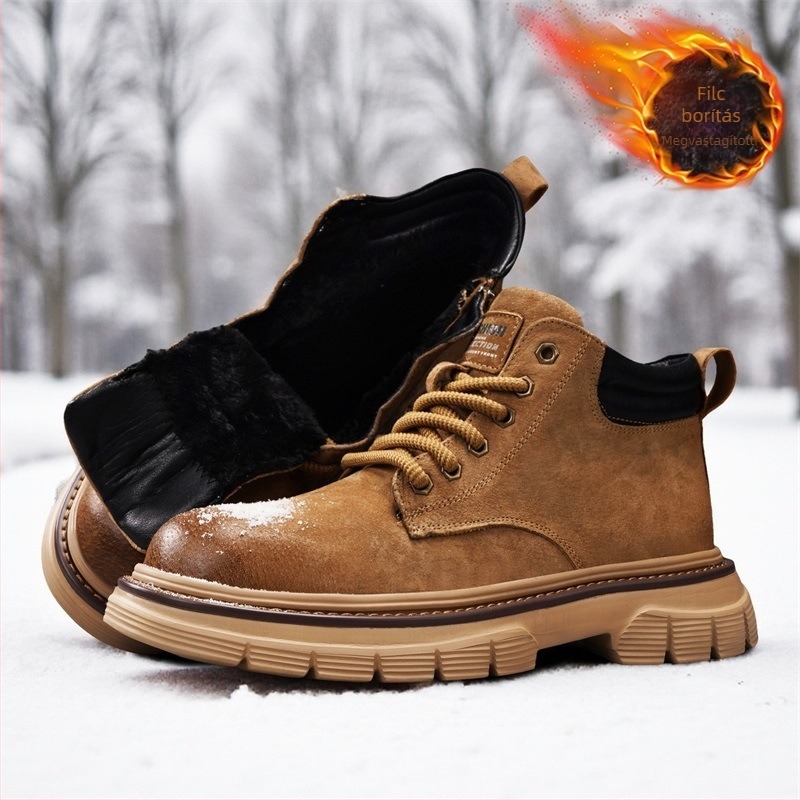 Férfi Martin csizma - vintage munkás csizma, felső anyag: másodlagos disznó bőr, bélés: mesterséges szőrme, talp: gumi csúszásmentes és vízálló, csizma magasság: középmagas (20–28 cm), előre fűző