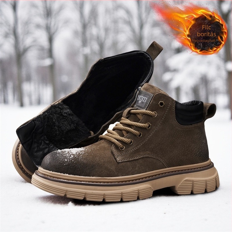 Férfi Martin csizma - vintage munkás csizma, felső anyag: másodlagos disznó bőr, bélés: mesterséges szőrme, talp: gumi csúszásmentes és vízálló, csizma magasság: középmagas (20–28 cm), előre fűző