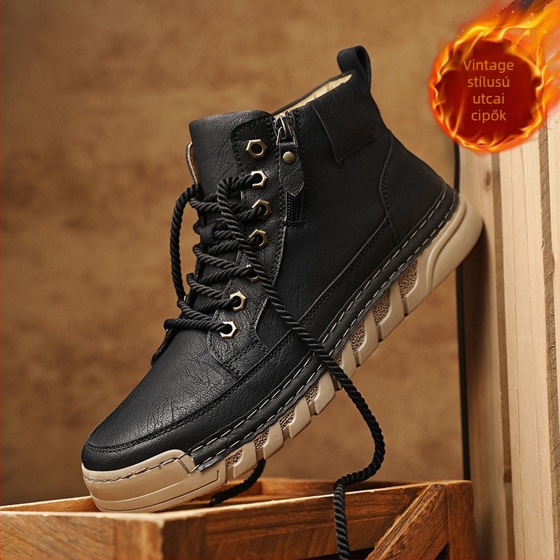 Téli munkacipő csúszásmentes talppal, meleg és kopásálló; gumi talp, PU bélés, oldalsó cipzár, kerek orr.