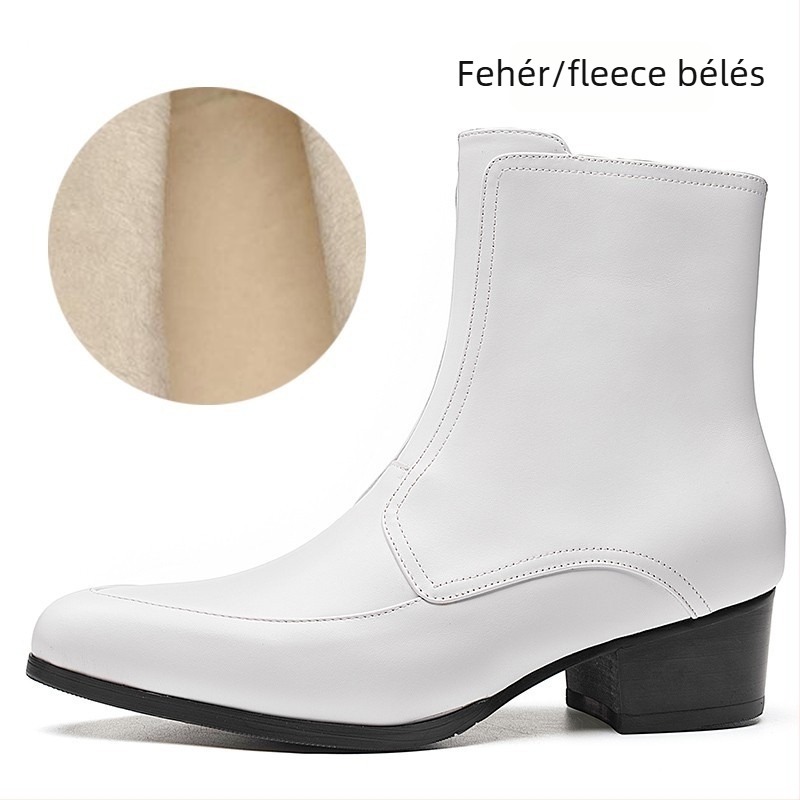 Férfi Chelsea csizma - bőr felső rész, hegyes orr, 3-5 cm sarok, oldalsó cipzár, gumi talp, téli viselet