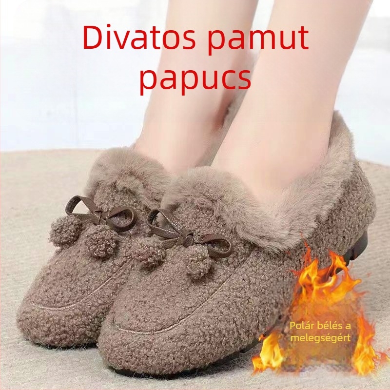 Női téli meleg bolyhos pamut cipő, csúszásmentes talppal, vastag puha talppal