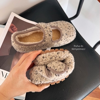 Női Mary Jane cipők bársonyos felsőrésszel, plüss bélés, PU talp, Velcro zárás, kerek orr