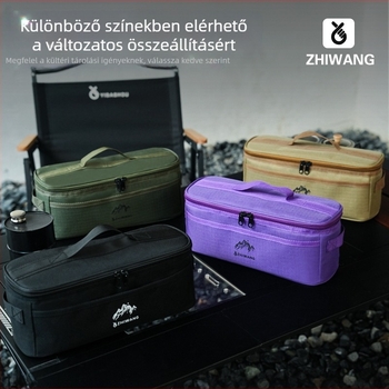 Kemping edények tároló táska – hengeres formájú, Oxford anyagú, többfunkciós szervező utazáshoz