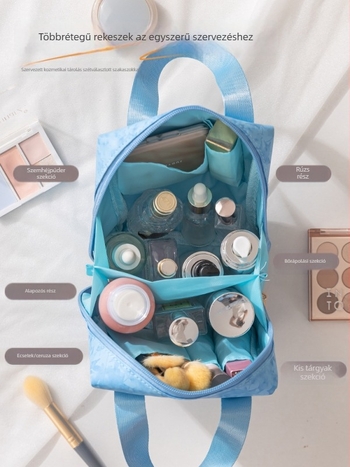 Kozmetikai neszesszer – nagy kapacitású, hordozható, PU anyag, nyomtatott minta, poliészter bélés