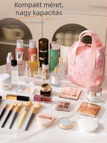 Kozmetikai neszesszer – nagy kapacitású, hordozható, PU anyag, nyomtatott minta, poliészter bélés