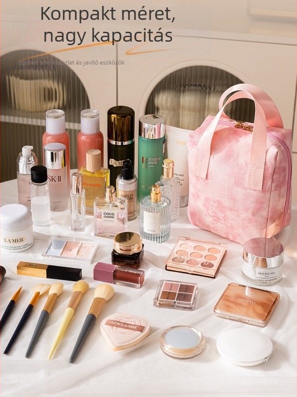 Kozmetikai neszesszer – nagy kapacitású, hordozható, PU anyag, nyomtatott minta, poliészter bélés