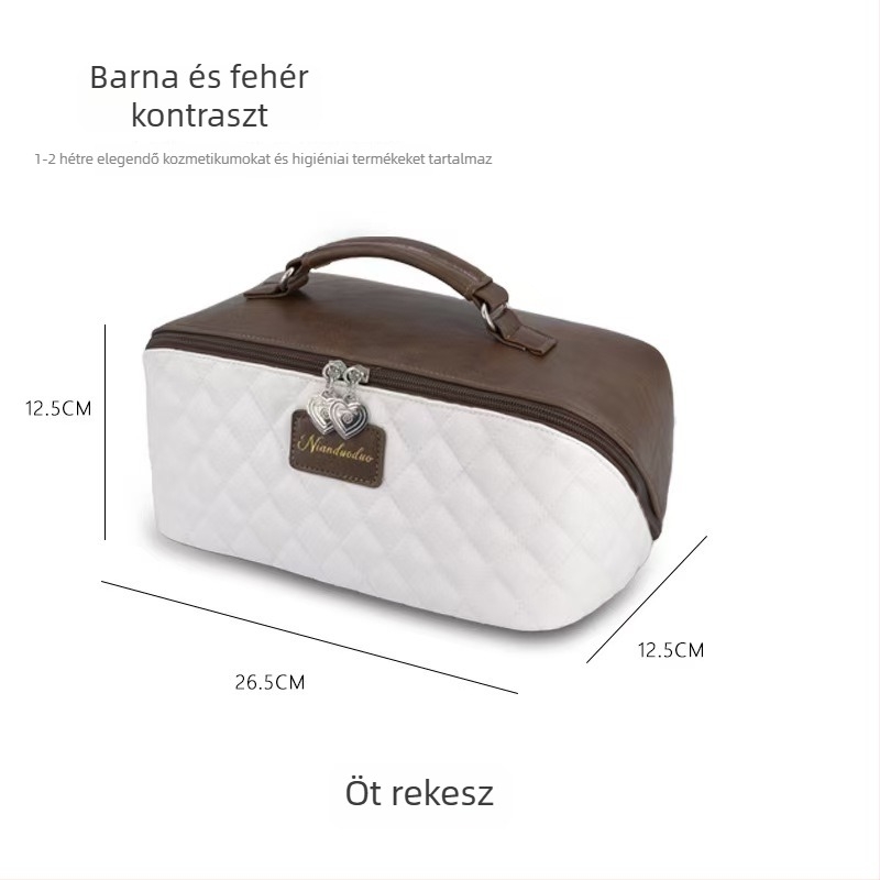 Összecsukható párna alakú kozmetikai táska, több-zónás rendező, vízálló, PU anyag, cipzáras zárás