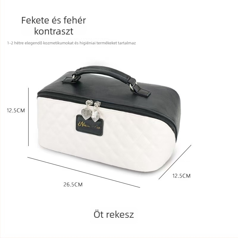 Összecsukható párna alakú kozmetikai táska, több-zónás rendező, vízálló, PU anyag, cipzáras zárás