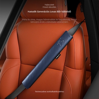 Cordovan bőrből készült autóövvédő borítás – kopásálló, hosszabb vállvédő, logóval nyomtatva