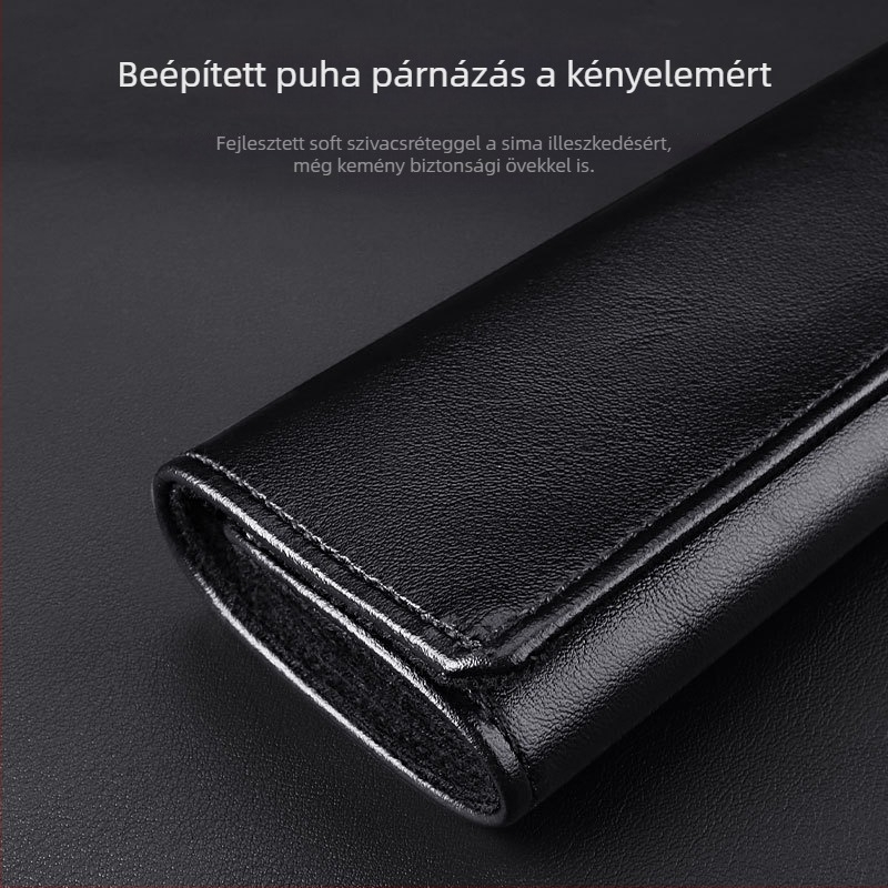 Cordovan bőrből készült autóövvédő borítás – kopásálló, hosszabb vállvédő, logóval nyomtatva