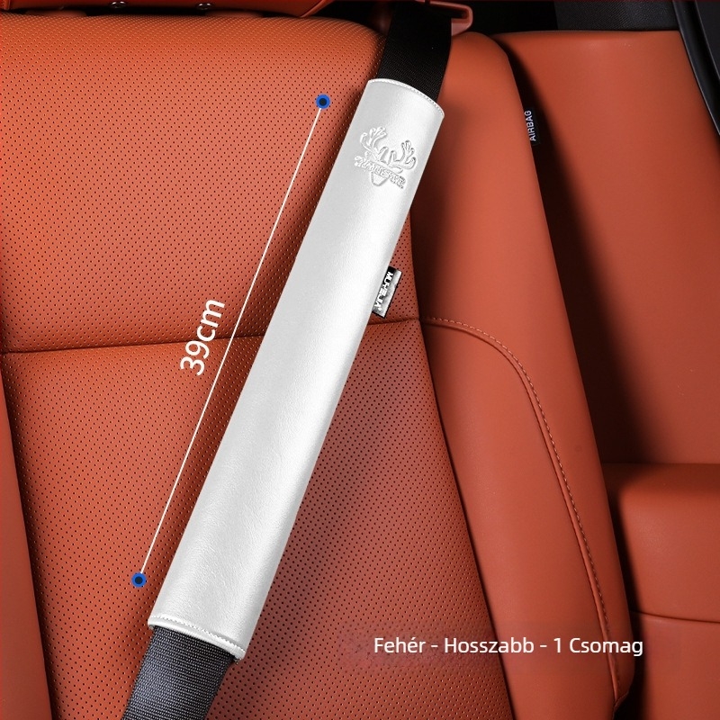 Cordovan bőrből készült autóövvédő borítás – kopásálló, hosszabb vállvédő, logóval nyomtatva