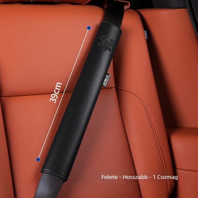 Cordovan bőrből készült autóövvédő borítás – kopásálló, hosszabb vállvédő, logóval nyomtatva