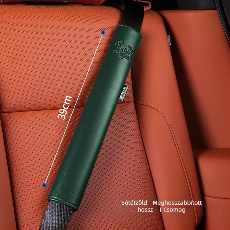 Cordovan bőrből készült autóövvédő borítás – kopásálló, hosszabb vállvédő, logóval nyomtatva