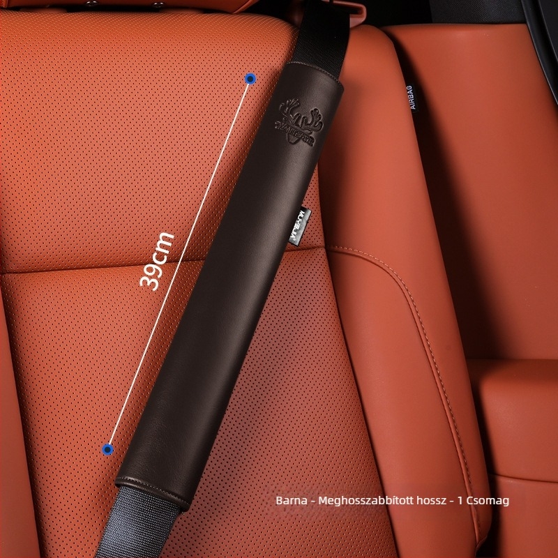 Cordovan bőrből készült autóövvédő borítás – kopásálló, hosszabb vállvédő, logóval nyomtatva