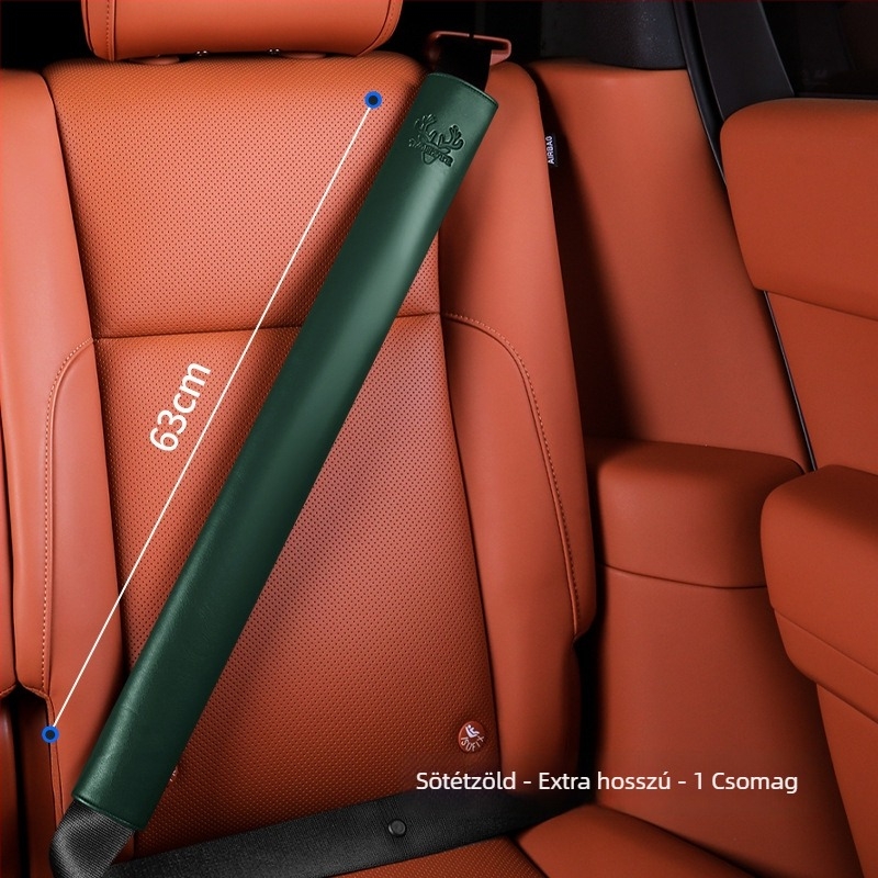 Cordovan bőrből készült autóövvédő borítás – kopásálló, hosszabb vállvédő, logóval nyomtatva