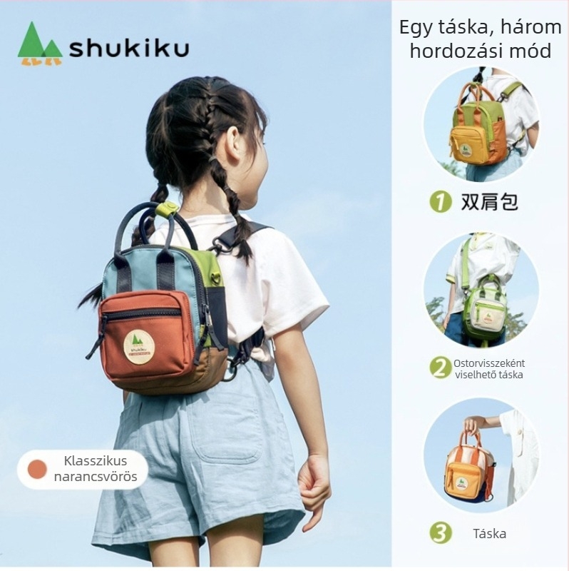 Shukiku Gyermekeknek szánt négyzet alakú nylon oldaltáska cipzárral, ID zseb és laminált cipzáras zseb, textilbélés, street fashion stílus