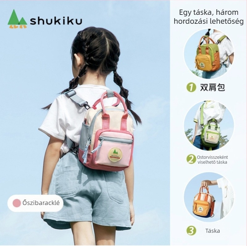 Shukiku Gyermekeknek szánt négyzet alakú nylon oldaltáska cipzárral, ID zseb és laminált cipzáras zseb, textilbélés, street fashion stílus