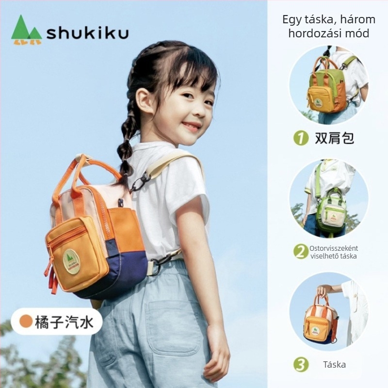 Shukiku Gyermekeknek szánt négyzet alakú nylon oldaltáska cipzárral, ID zseb és laminált cipzáras zseb, textilbélés, street fashion stílus