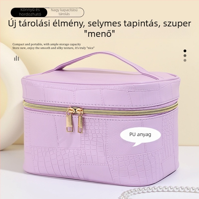 Kozmetikai táska - nagy kapacitású, négyzet alakú, vízálló, hordozható, PU anyag