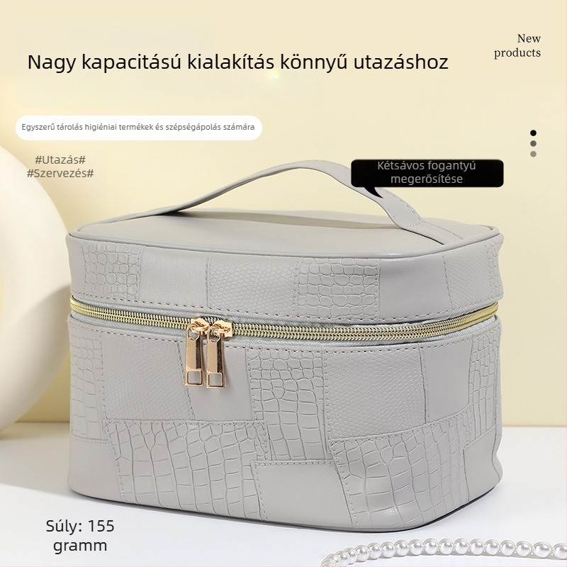 Kozmetikai táska - nagy kapacitású, négyzet alakú, vízálló, hordozható, PU anyag