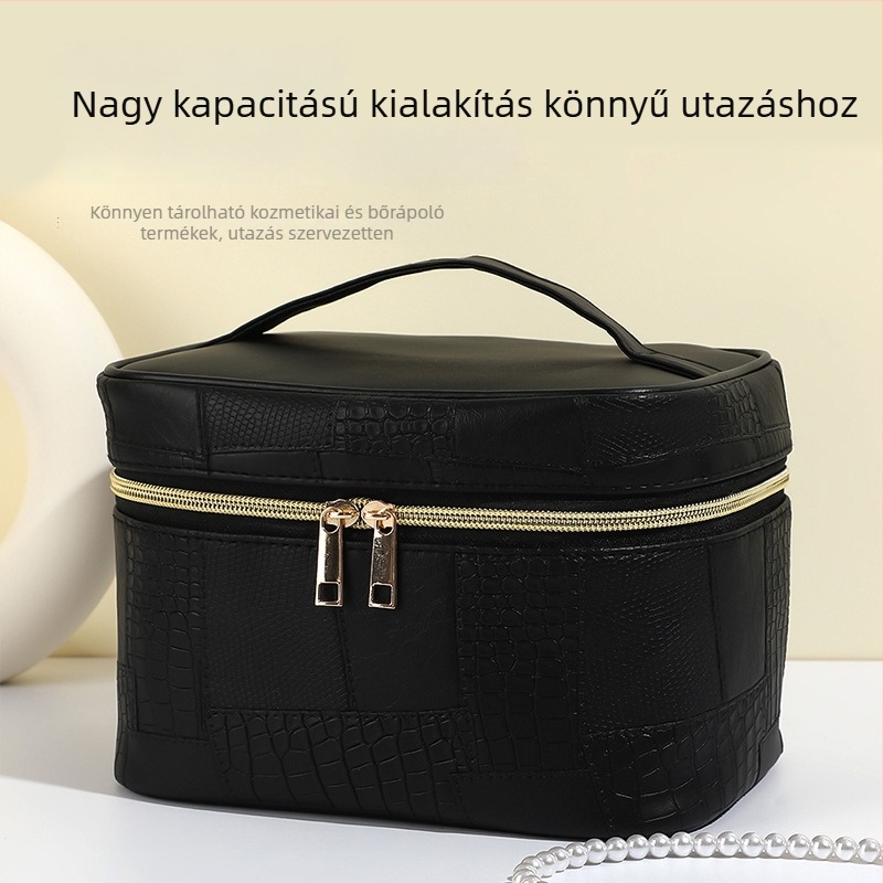 Kozmetikai táska - nagy kapacitású, négyzet alakú, vízálló, hordozható, PU anyag