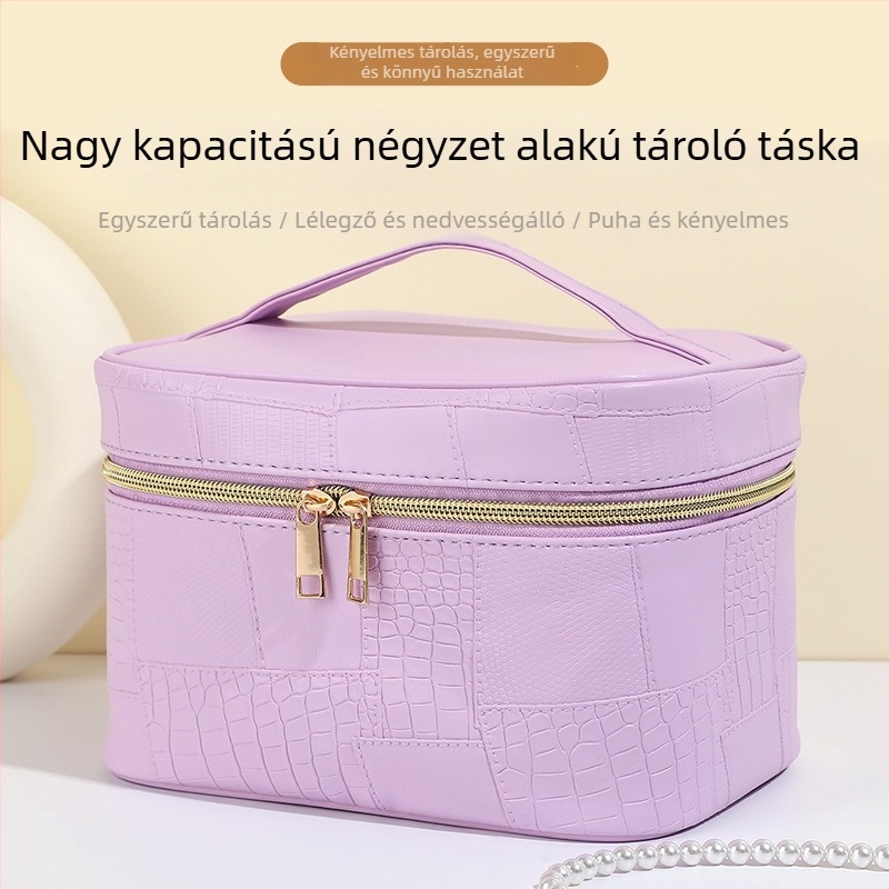 Kozmetikai táska - nagy kapacitású, négyzet alakú, vízálló, hordozható, PU anyag