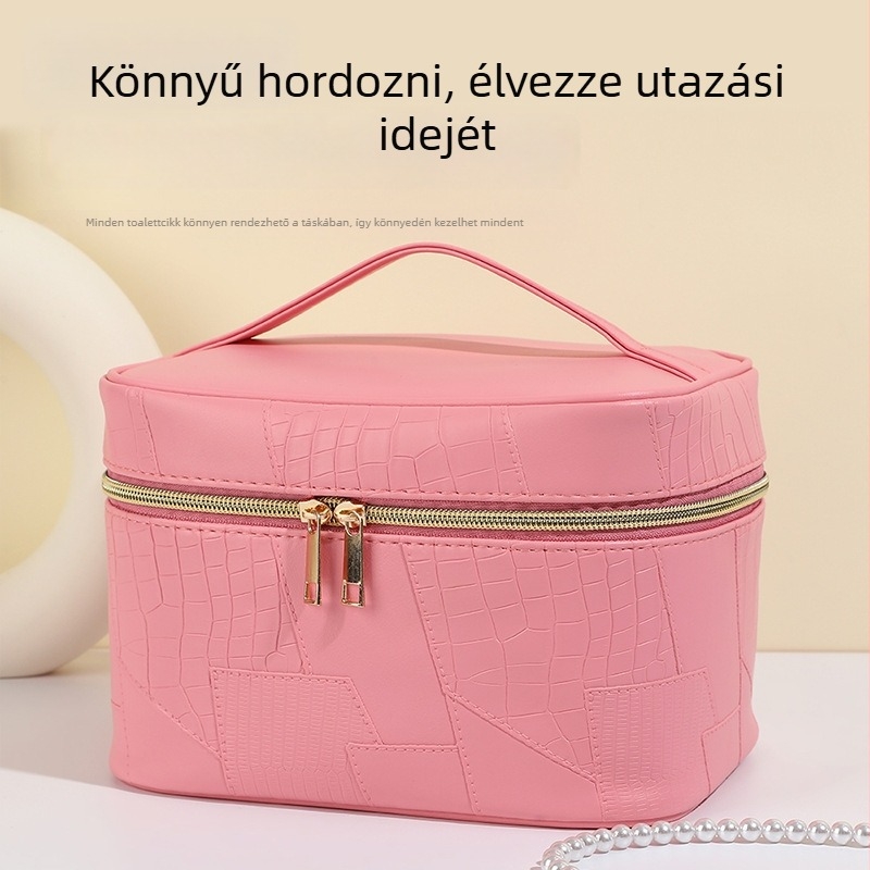 Kozmetikai táska - nagy kapacitású, négyzet alakú, vízálló, hordozható, PU anyag