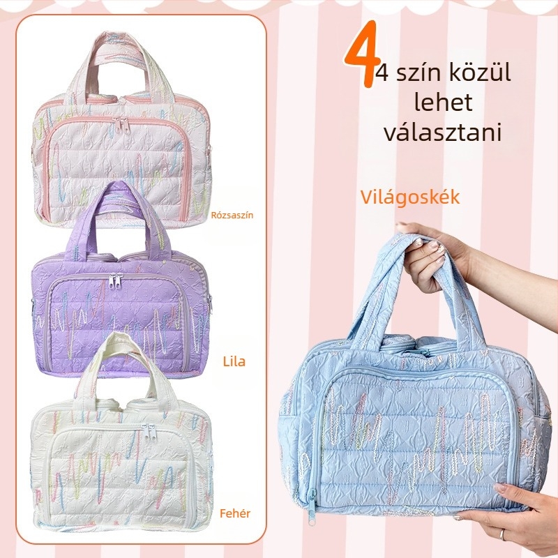 Aranyszálas dupla nyitású sminktáska, csíkos poliészter, összecsukható, városi minimalista stílus, uniszex