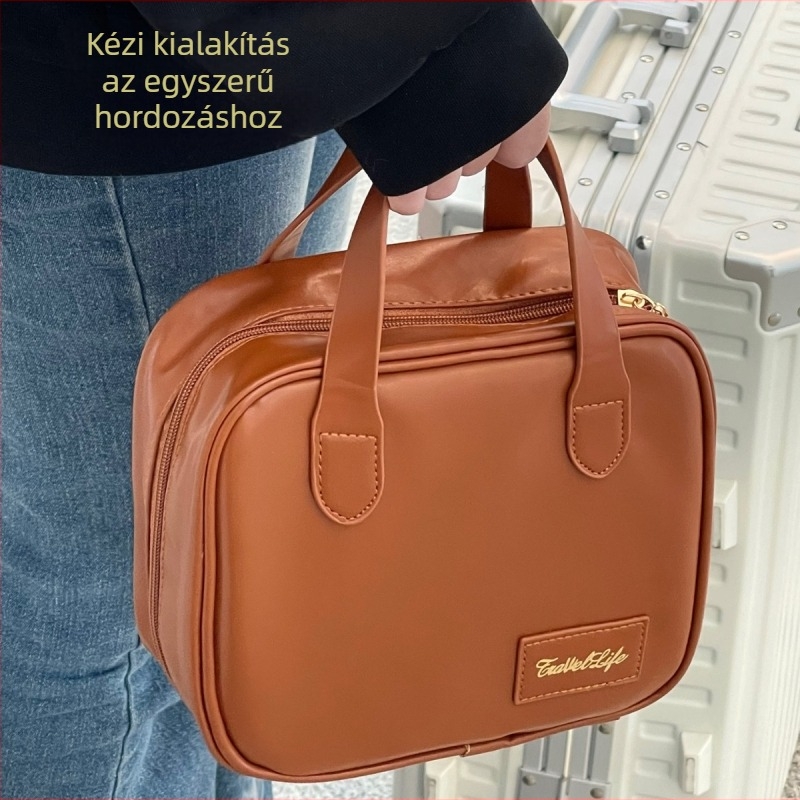 PU-anyagú hordozható négyzet alakú kozmetikai táska, vízálló és bővíthető kapacitással, cipzáras zárás