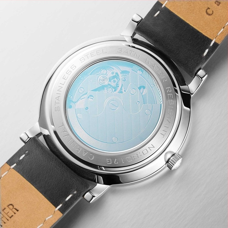 Carnival Férfi automata karóra naptár funkcióval, átlátszó hátlappal, rozsdamentes acél tokkal, valódi bőr szíjjal.