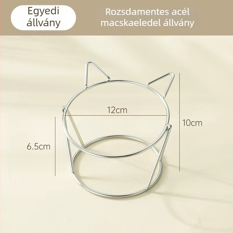 304-es rozsdamentes acélból készült macska itató tál, emelt kialakítás, nyaki védelem, rovar elleni tervezés