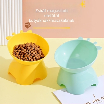 Új dopamin színű zsiráf-magasságú macskatál ferde peremmel és nyakvédővel, dőlés elleni etetőtál