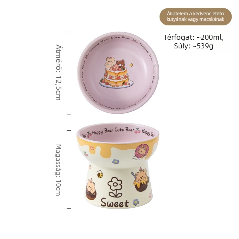 Macska etetőtál magas lábakon, kerámia, anti-tilt, nyakvédő és széles nyílás