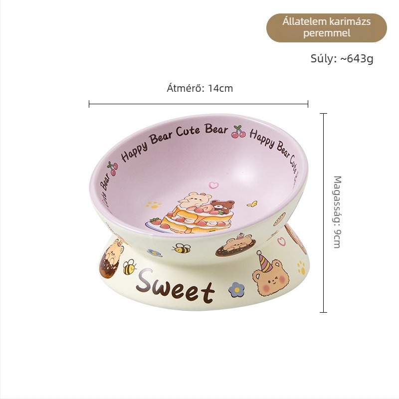 Macska etetőtál magas lábakon, kerámia, anti-tilt, nyakvédő és széles nyílás