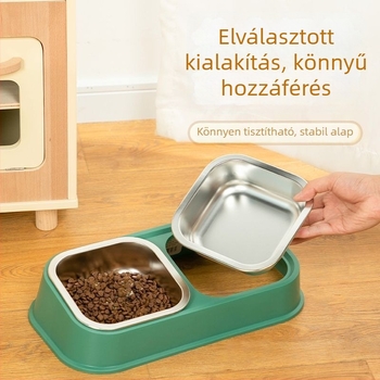 Macskák számára rozsdamentes acél kettős tálkészlet – étel és víz tál, 2 az 1-ben, anti-tip kialakítás