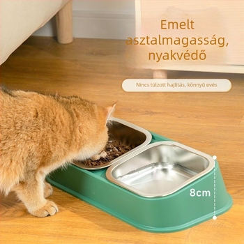 Macskák számára rozsdamentes acél kettős tálkészlet – étel és víz tál, 2 az 1-ben, anti-tip kialakítás