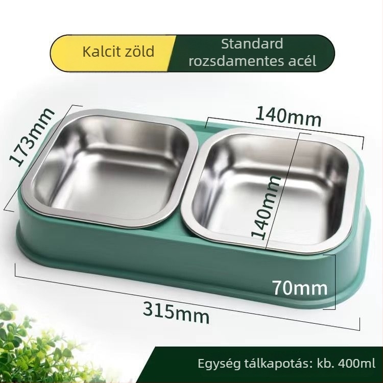 Macskák számára rozsdamentes acél kettős tálkészlet – étel és víz tál, 2 az 1-ben, anti-tip kialakítás