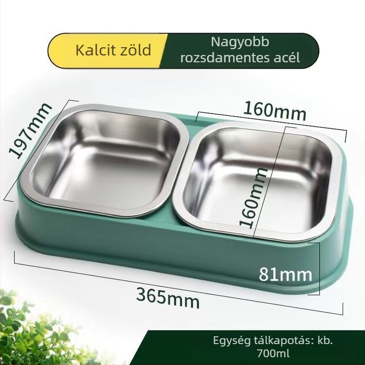 Macskák számára rozsdamentes acél kettős tálkészlet – étel és víz tál, 2 az 1-ben, anti-tip kialakítás