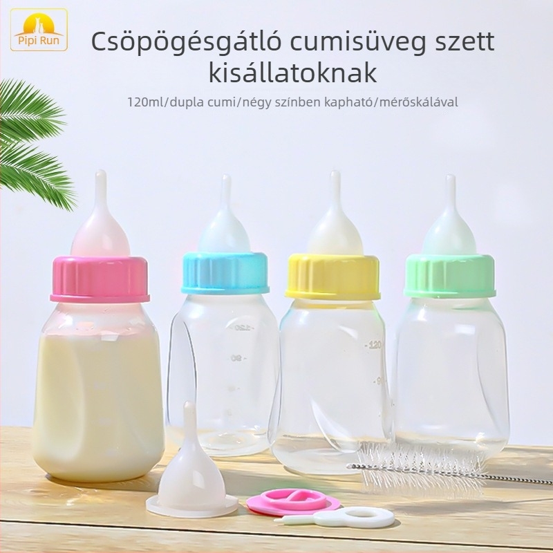 Kiscicák etetőpalackja, 120 ml, szilikon etetőbimbóval, harapásálló és hőálló