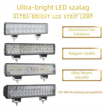 Autóhoz való LED csíklámpa – tetőre szerelhető, 100W, 12–80V, IP67, öntött alumínium + PC ház, élettartam 50 000 óra