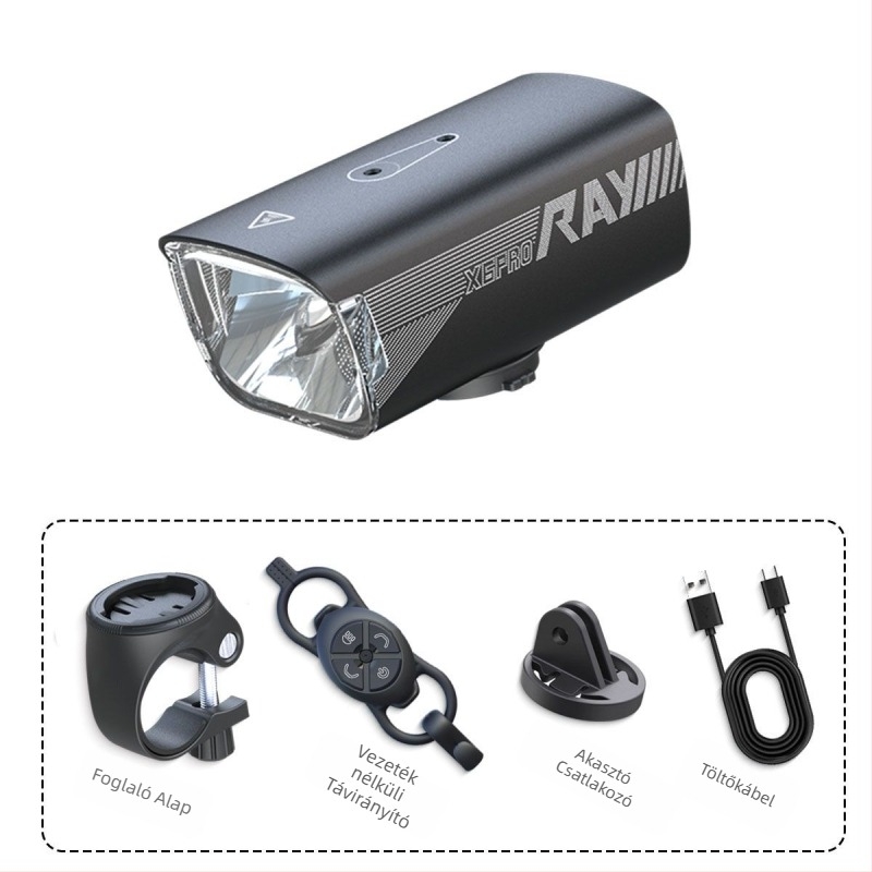 Kerékpár első lámpa 1800 lm, függő szerelés, vezeték nélküli távvezérlő, anti-glare, vízálló