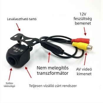 AHD Starlight hátsó kamera 12V-os járművekhez, éjszakai látás, 720P, állítható fel/le szög, AV jel